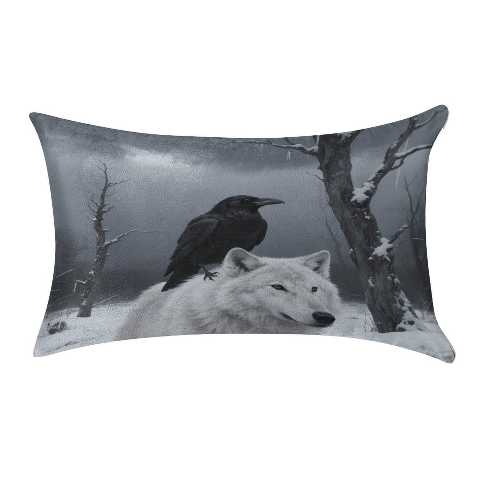 VstaDank Crow and White Wolf Pillow Covers Rectangular Cushion Case Cozy Decorative Throw Pillowcase Luxury Lumbar Pillow Shells with Zipper Soft Velvet Pillows Shams 12 X 20 in