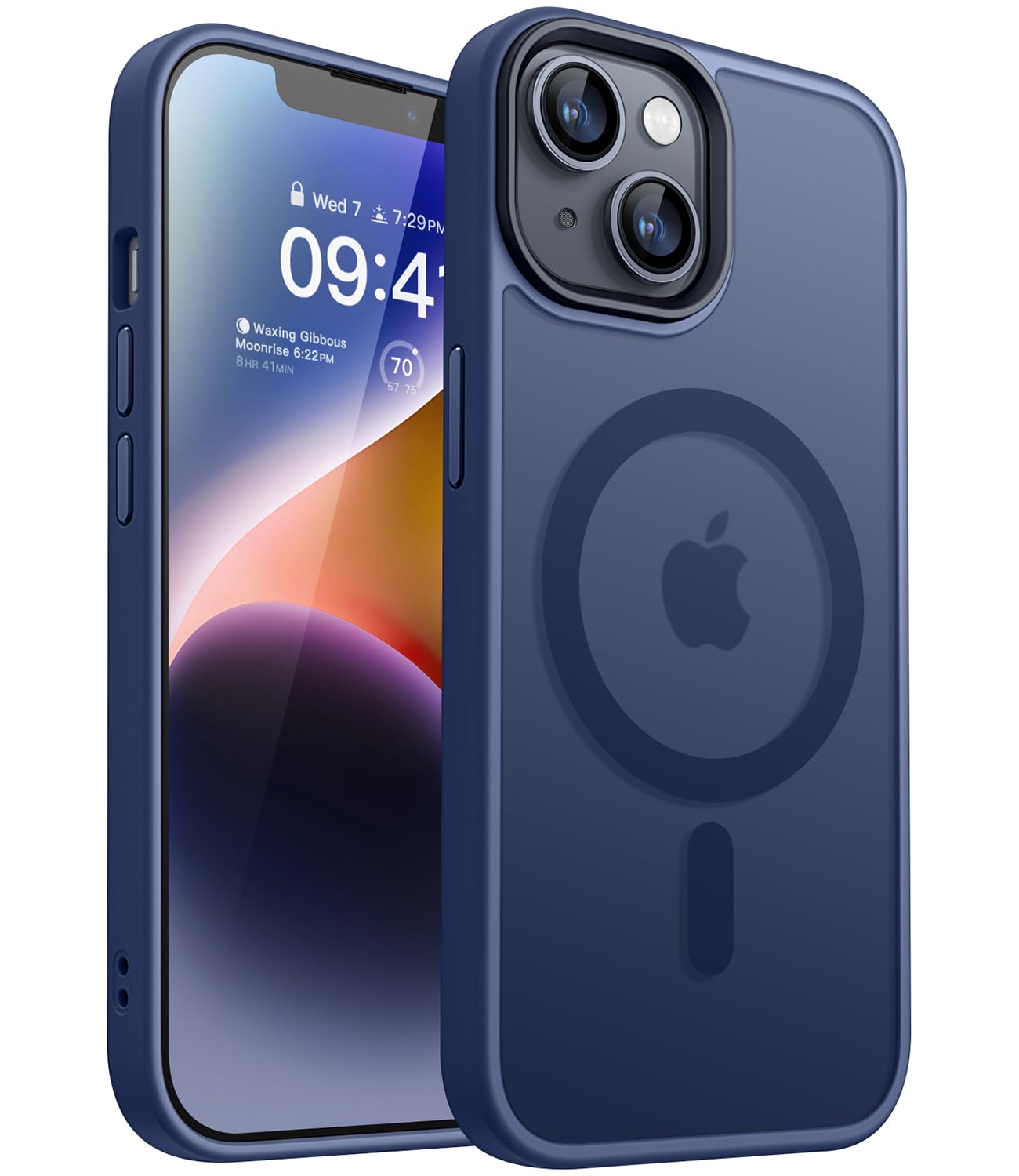 CANSHN Cover Magnetica Opaca per iPhone 13/14, [Compatibile con MagSafe] Custodia Traslucida Opaca Protettiva Sottile Antiurto 6,1 Pollici - Blu Scuro