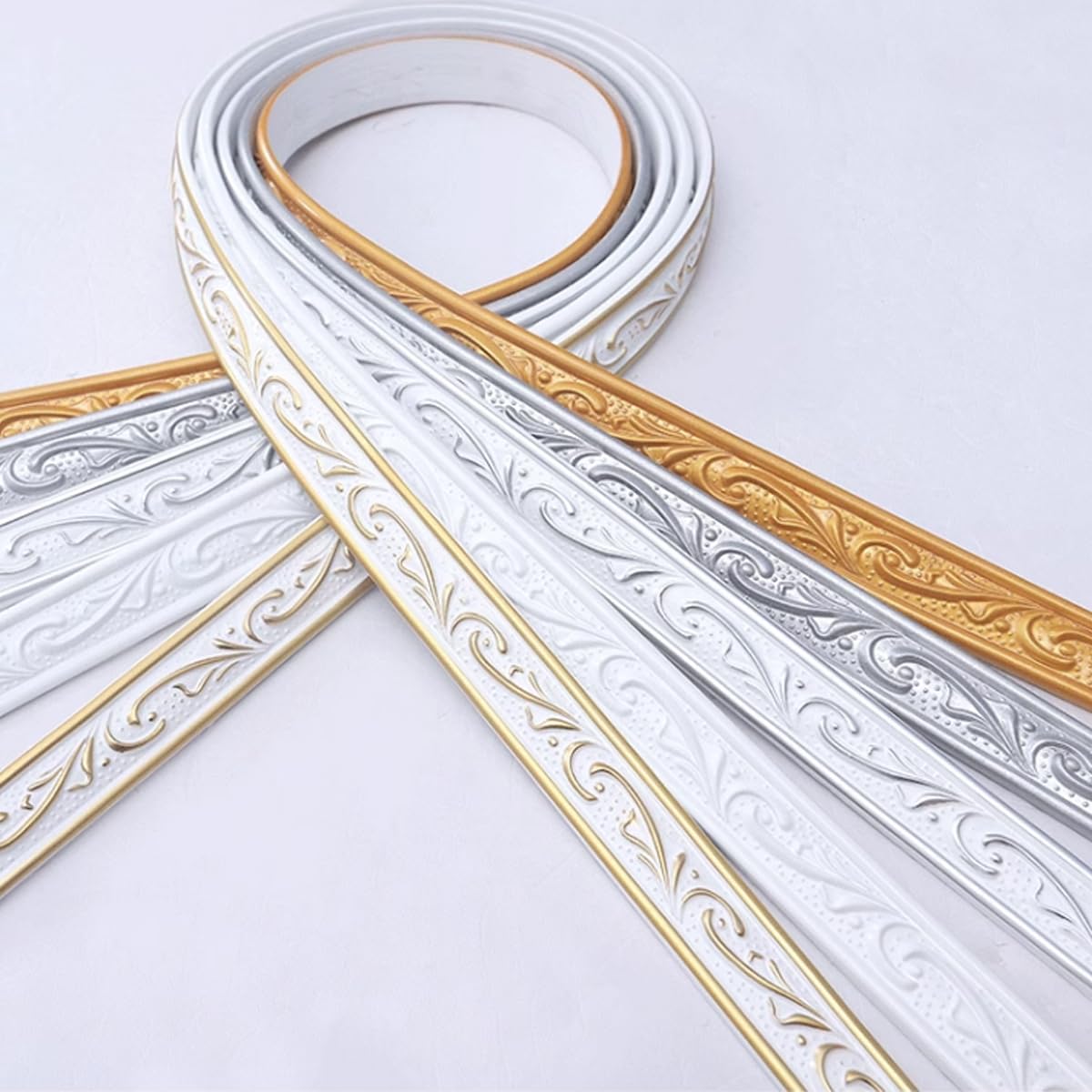 Frise de papier peint autocollante, bordures de papier peint, bande décorative murale en PVC, cadre de miroir, ligne de gypse, ligne de plafond, 5 m, doré