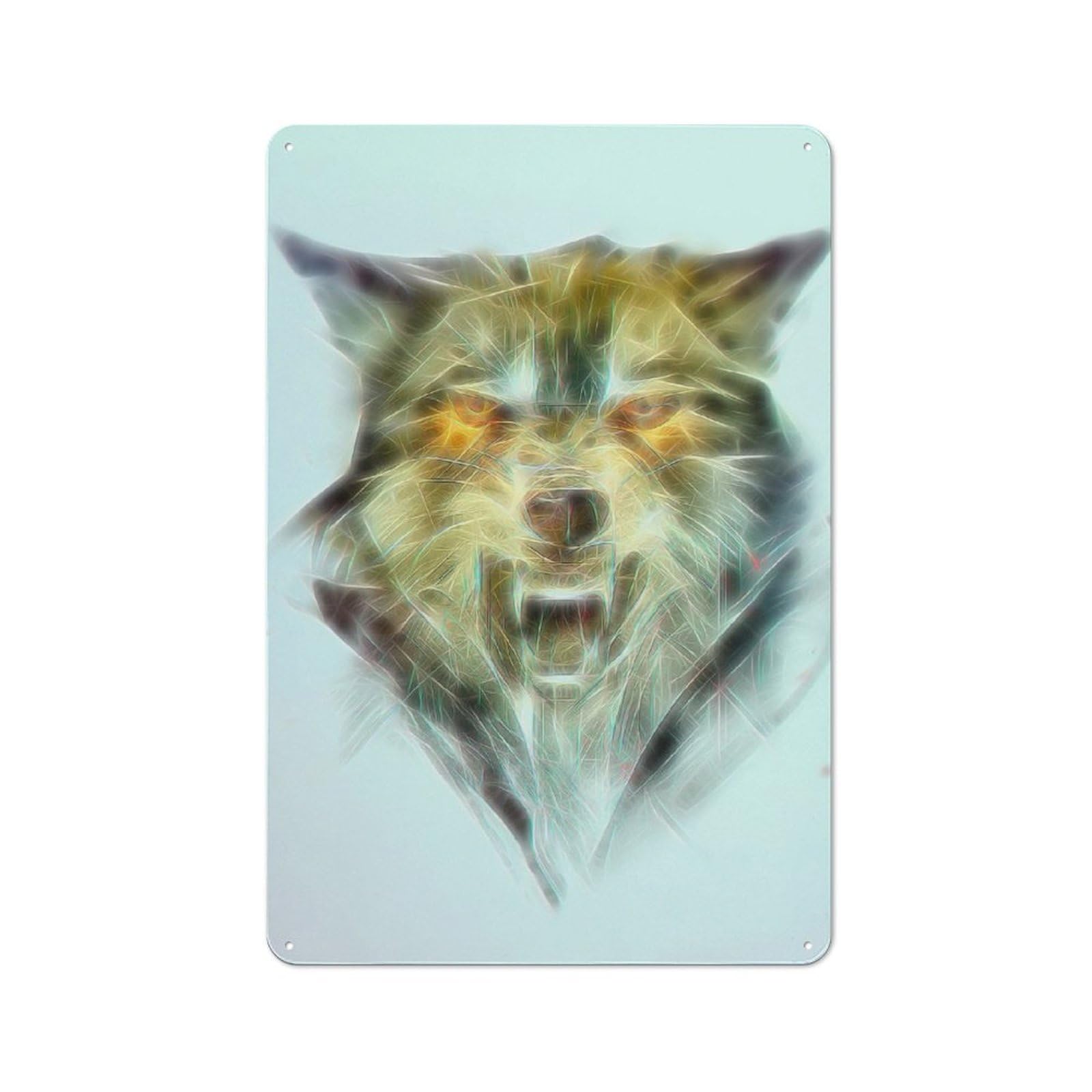 Junmoney Wolf Head Fractal Vintage Metal Sign 30X20cm For Workshop Wall, With Clear Vintage Wall Decor Character