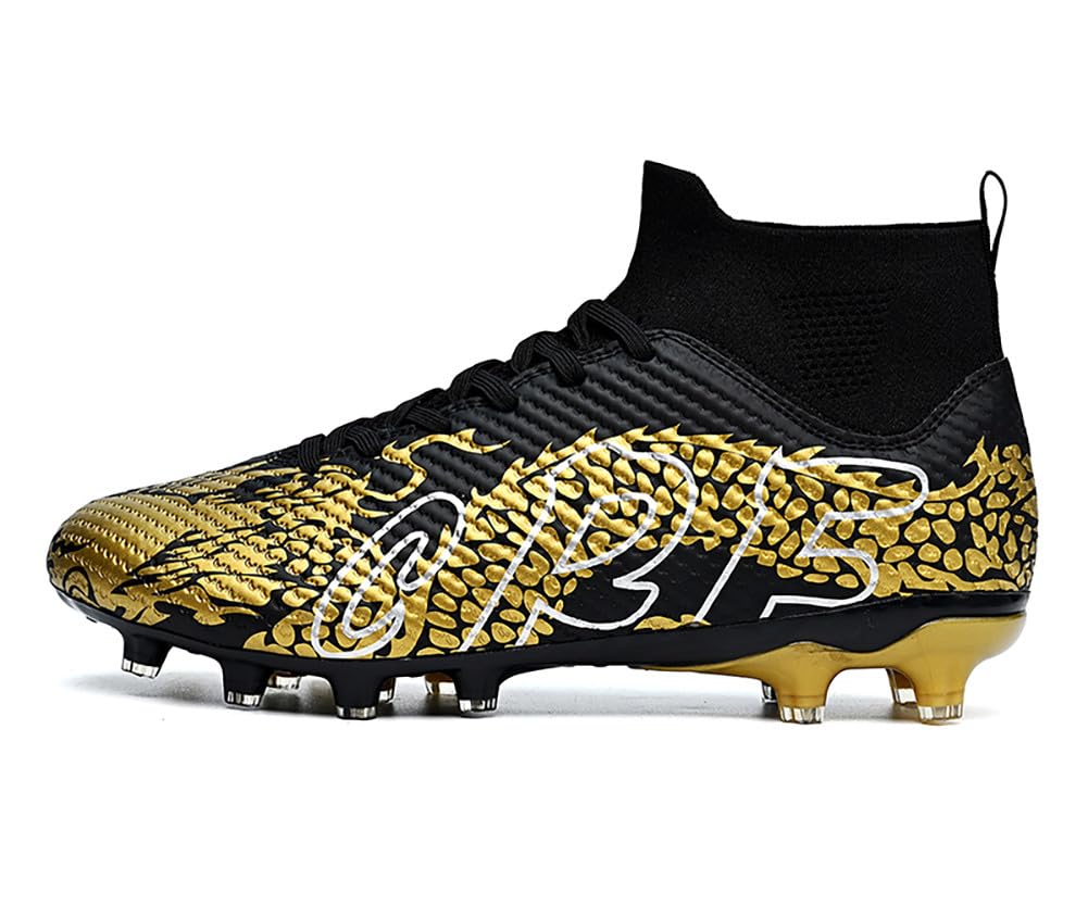 Mehlvdoy Men's Women's AG Cleats Training Football Sneakers Sports Non-Slip Long Studs High-Top Soccer Shoes for Youth Black 5.5/4.5 US