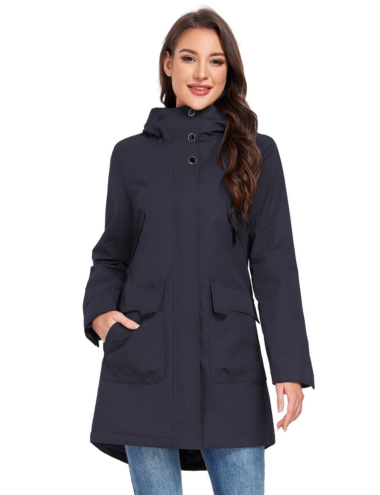 Vancavoo Chaqueta Mujer Entretiempo Parkas Primavera Casual Ligtweight Militar Abrigo Zip Up Capucha Resistente al Viento Largo Jacket