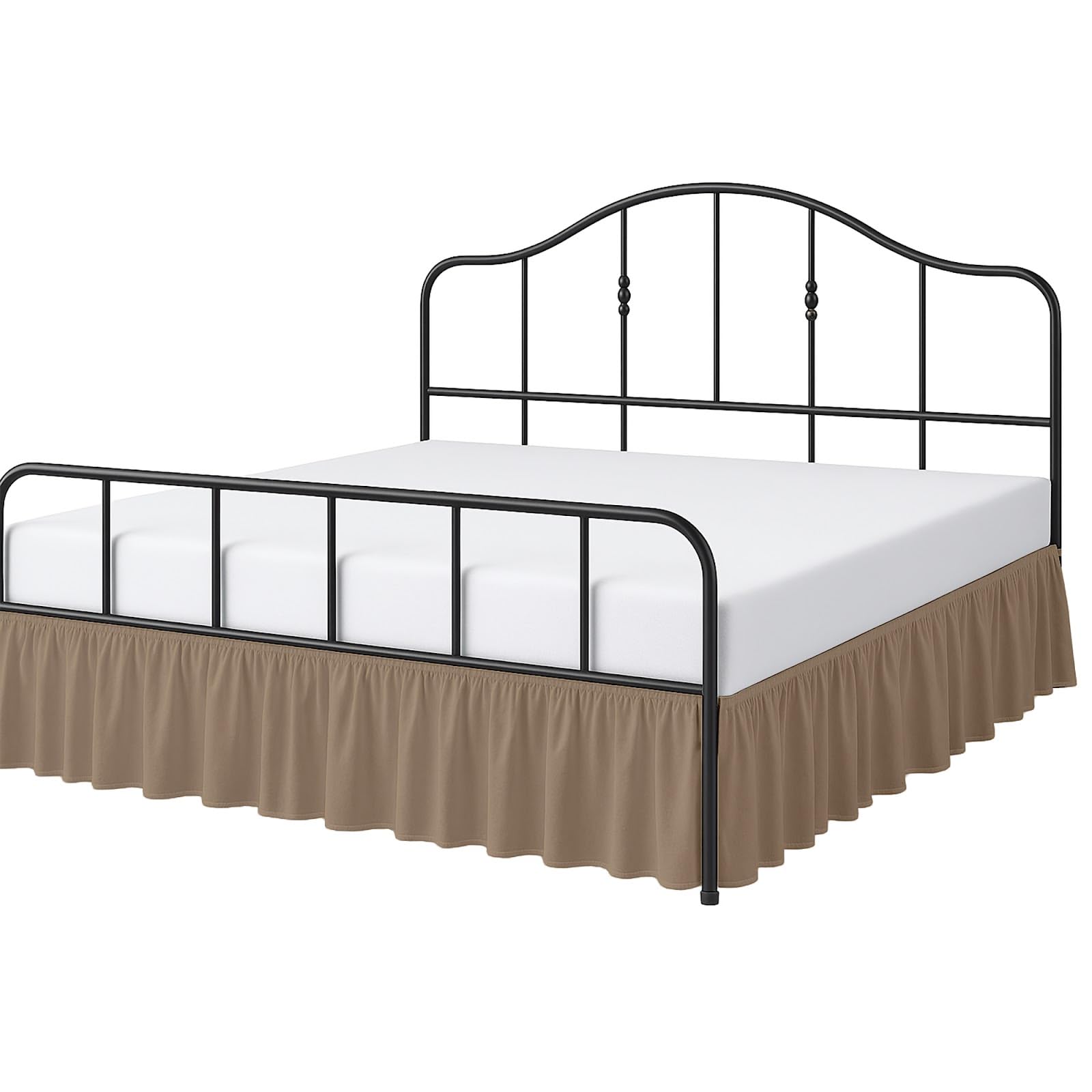 Cottington Lane Ruffled Bed Skirt Full Size with Split Corner, Brushed Microfiber Hotel Quality Taupe Dust Ruffle, 15 Inch Drop Gathered Bedskirt,