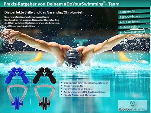 #DoYourSwimming »Franklin« Zwemmuts met oordopjes & neusclip, unisex van duurzame kwaliteit siliconen (elastaan), zeer elastisch, past zich perfect aan elke hoofdvorm aan. Zwart - Image 6