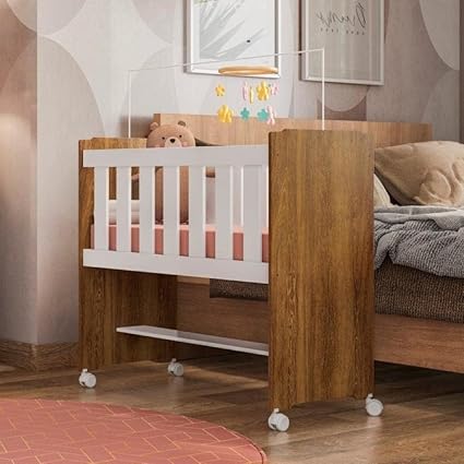 Mini Berço 100% Mdf com Colchão Léo Yescasa Ipê/branco