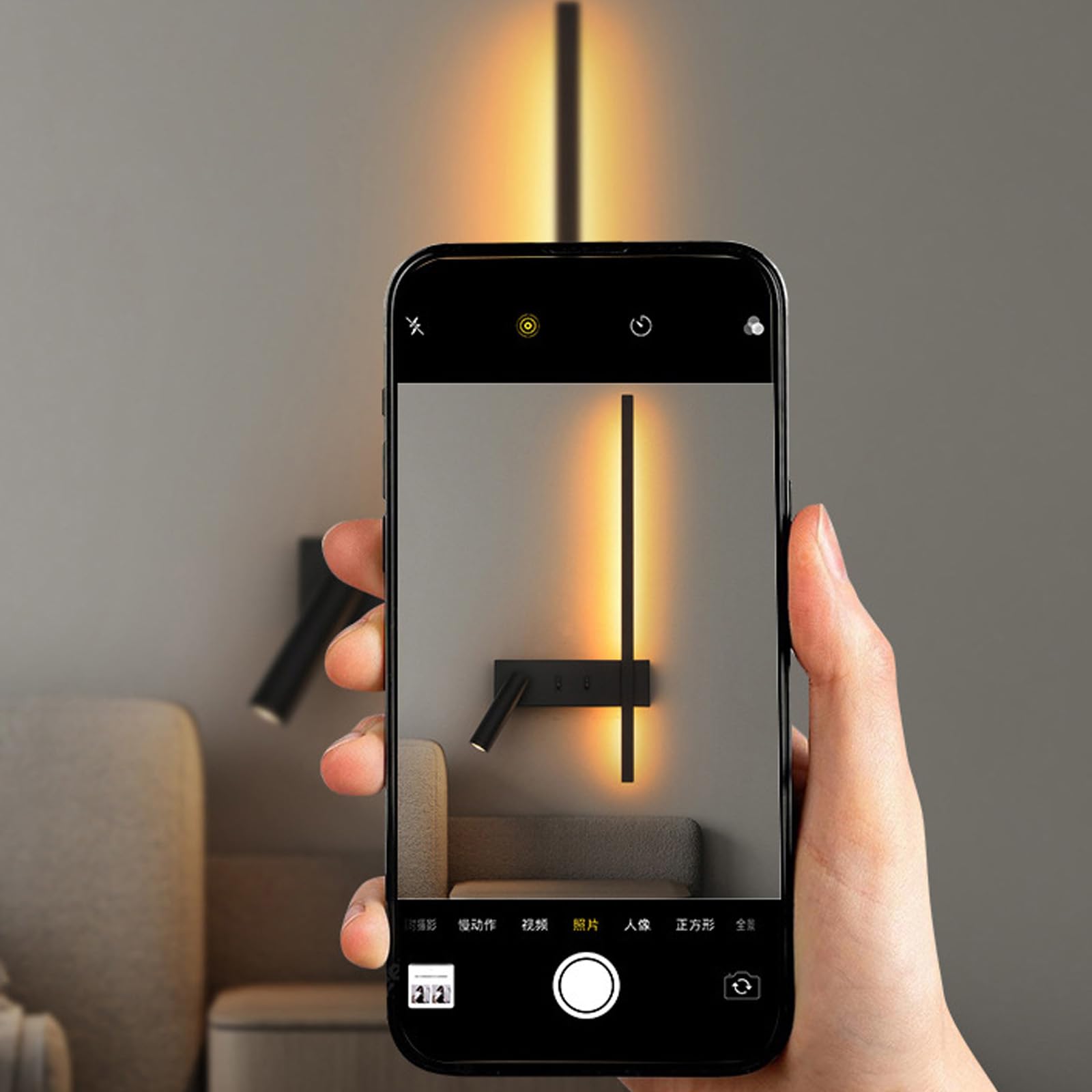 Wandlampe LED Innen Moderne Dekorative Wandleuchte 270°+135° Drehbare Wandbeleuchtung mit 2 Schalter Wandleuchten Lange Acryl für Wohnzimmer Korridor Treppen (Schwarz – Rechts,Warmes Licht)