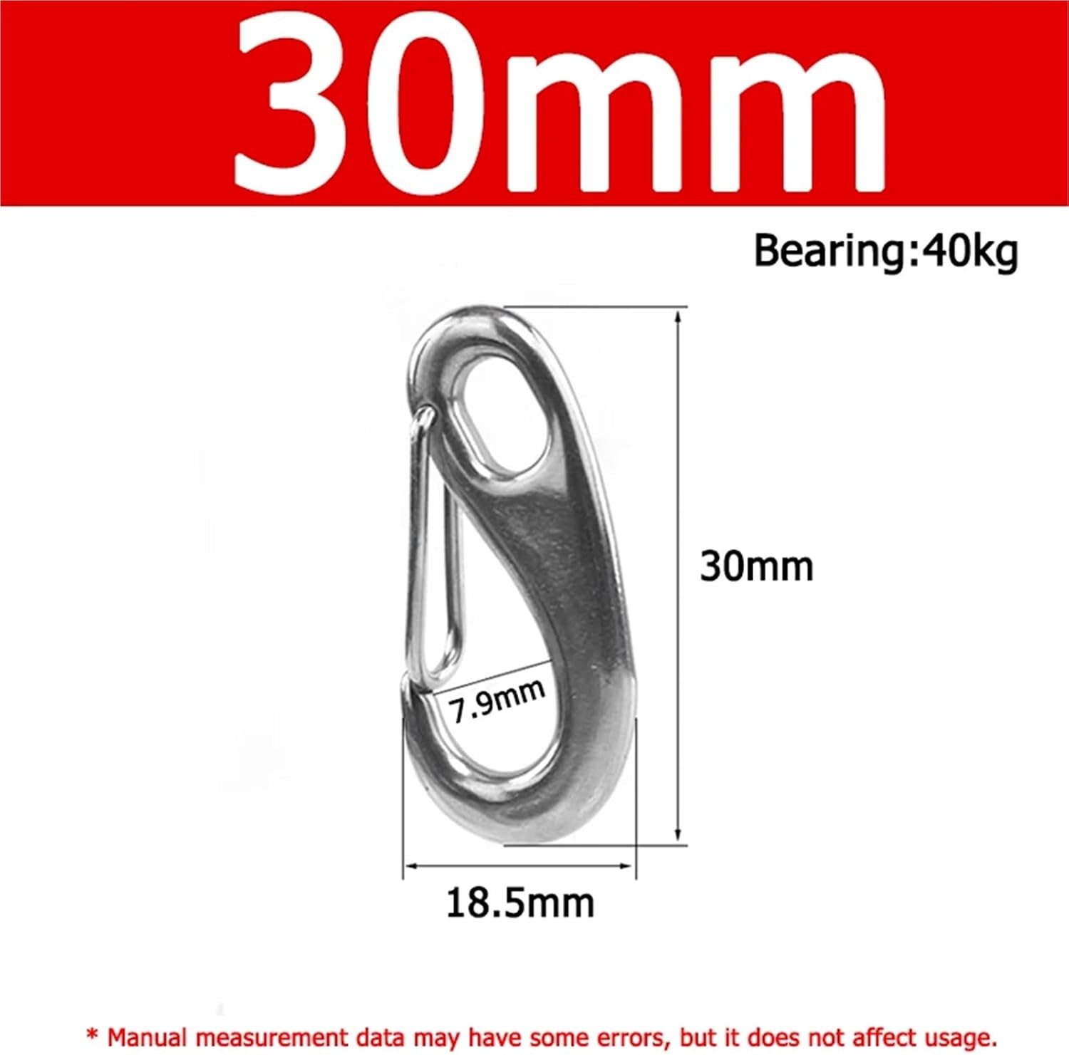 Stainless Steel Spring Snap Hook Length 30/40/50/70/100mm 304 Stainless Steel Egg Shape Spring Snap Hook Clip Wire Rope Quick Link Carabiner Boat Marine(10pcs,M30)