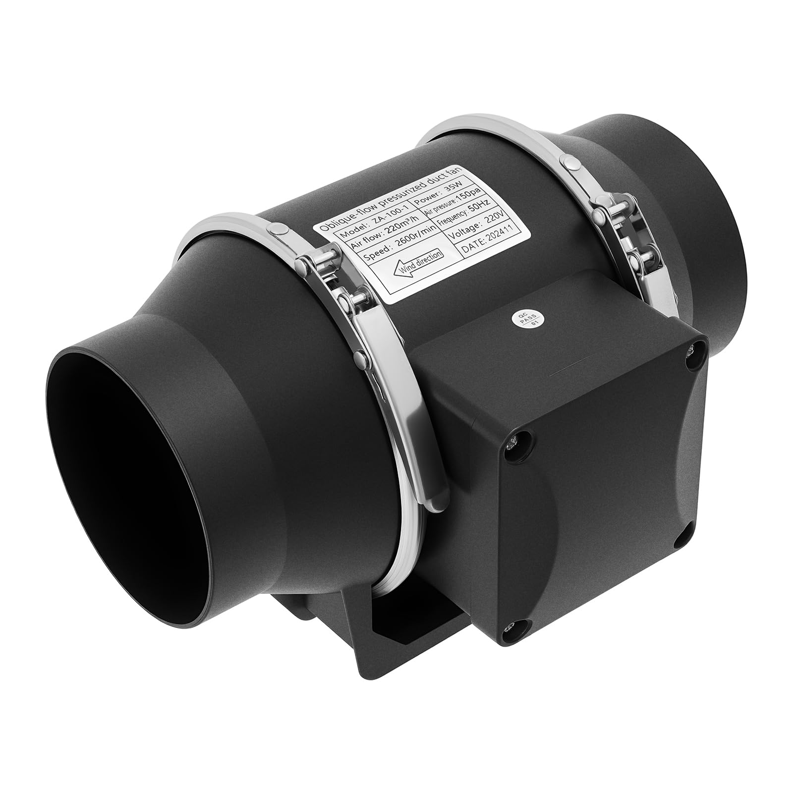 Wentylator rurowy 100 mm – 35 W, cichy wentylator rurowy, 220 m³/h, 2600 obr./min, idealny do łazienki, WC, piwnicy, do growboxa, namiotu