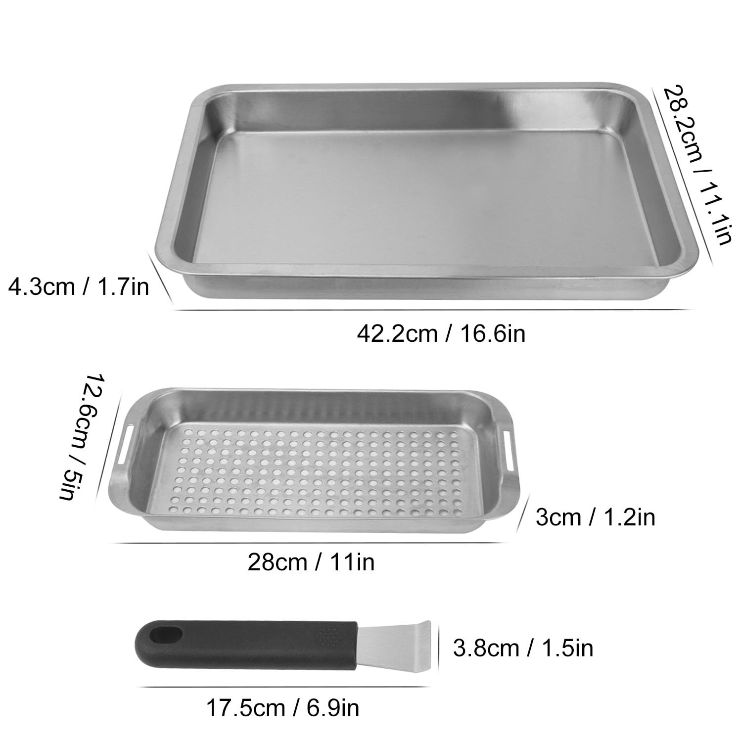 Biugaaufai 5 Pack Stainless Grill Basket Set, 16.6 x 11.1 Inch Outdoor Grill Basket with Clip-on Handle, Grill Pans for Outdoor Grill, Griddle Accessories for Camping, Picnic,BBQ