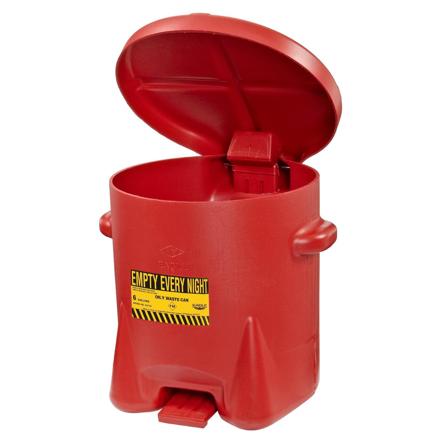 Eagle Oily Waste Can, Self-Closing Lid, 6 Gallon, Made in the USA, Red