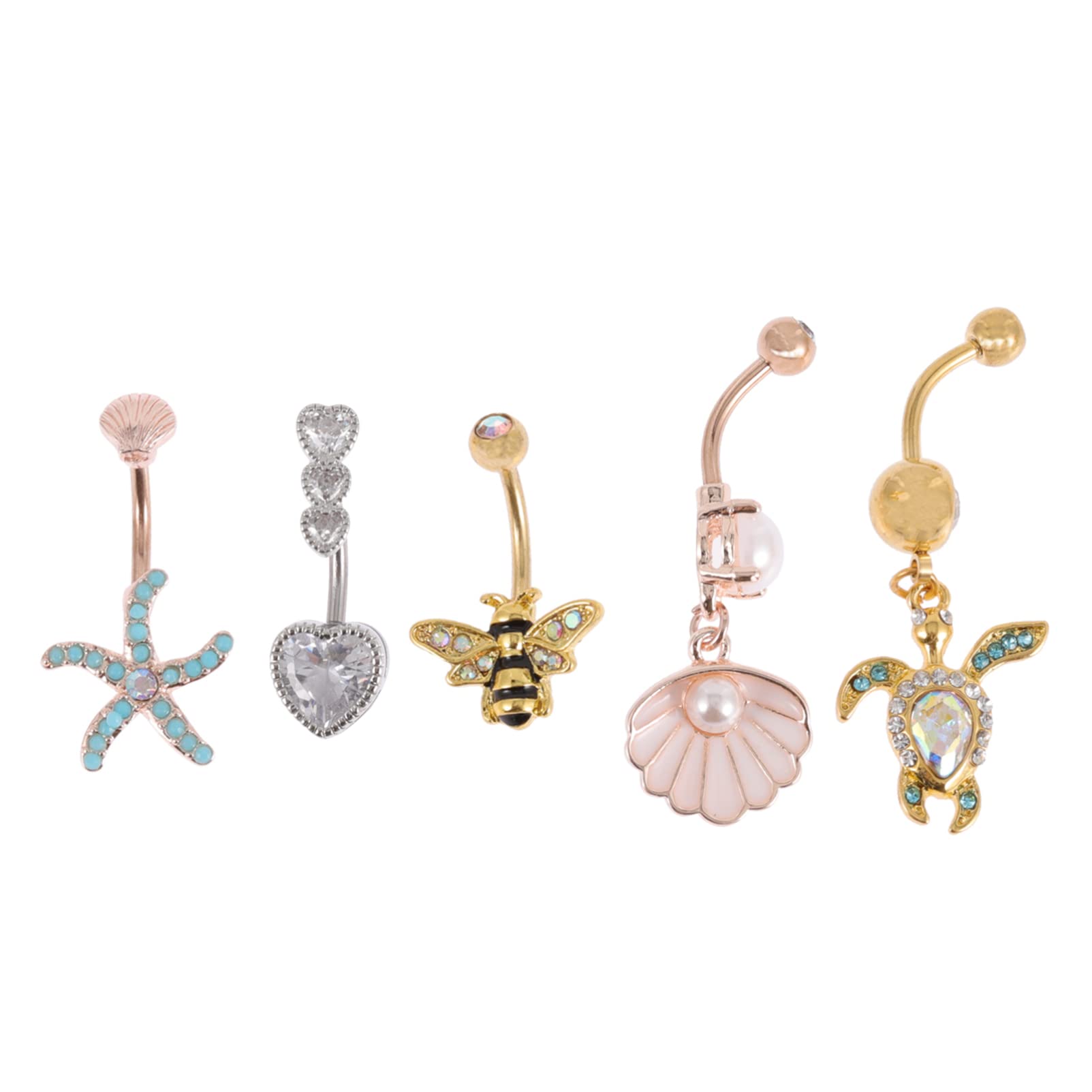 Generic 4pcs Navel Rings Beach Star Seashell Turtle Bee Belly Button Ring Navel Jewelry Nails Art Belly Decoration for Hawaiian Party Favors