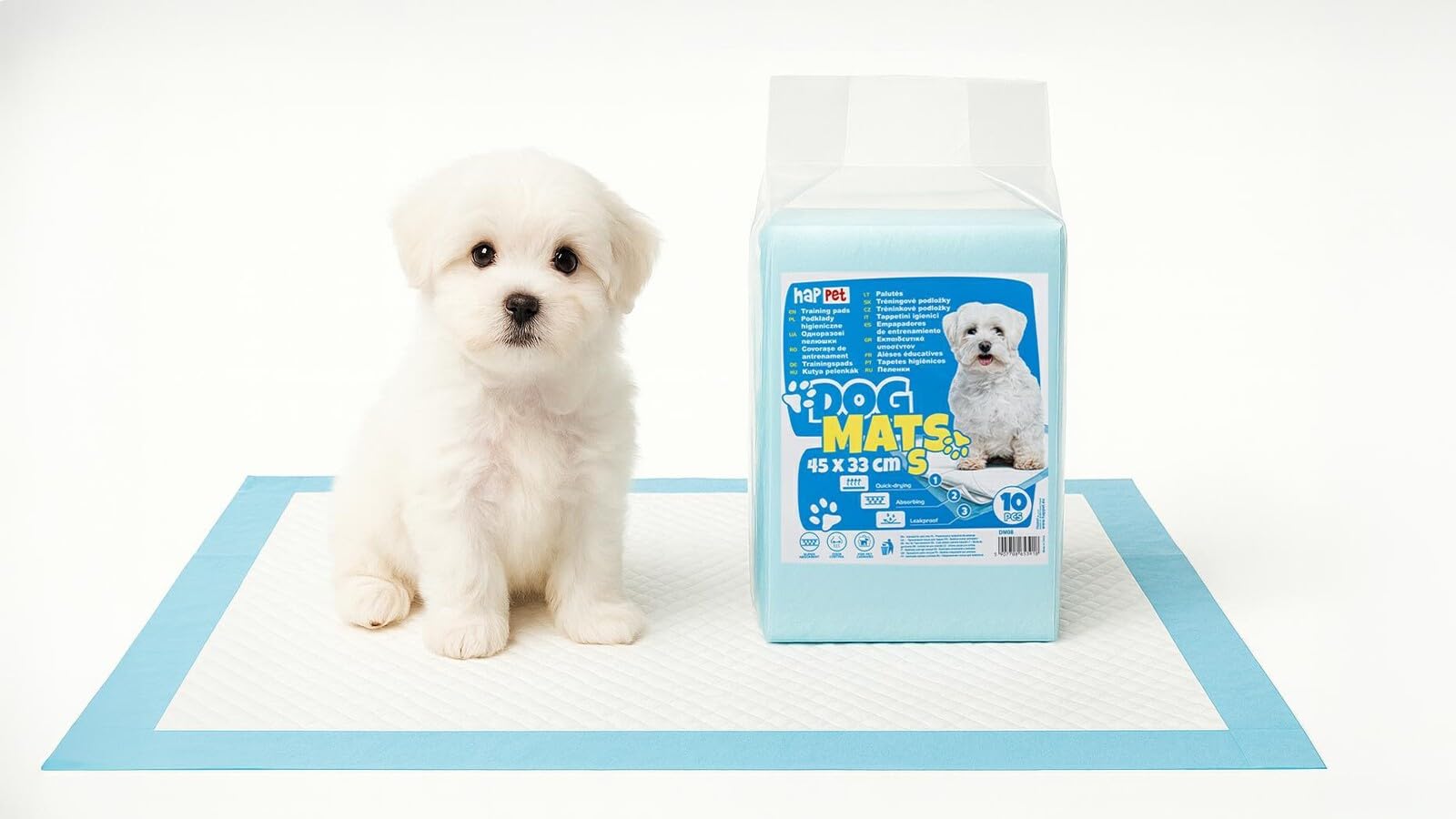 Happet Maty Higieniczne dla Psów 60 × 45 cm | 30 szt. | Superchłonne Podkłady Treningowe dla Szczeniąt, Psów Starszych i Chorych | Szybkoschnące, Wodoodporne | Nauka Czystości i Ochrona Podłóg