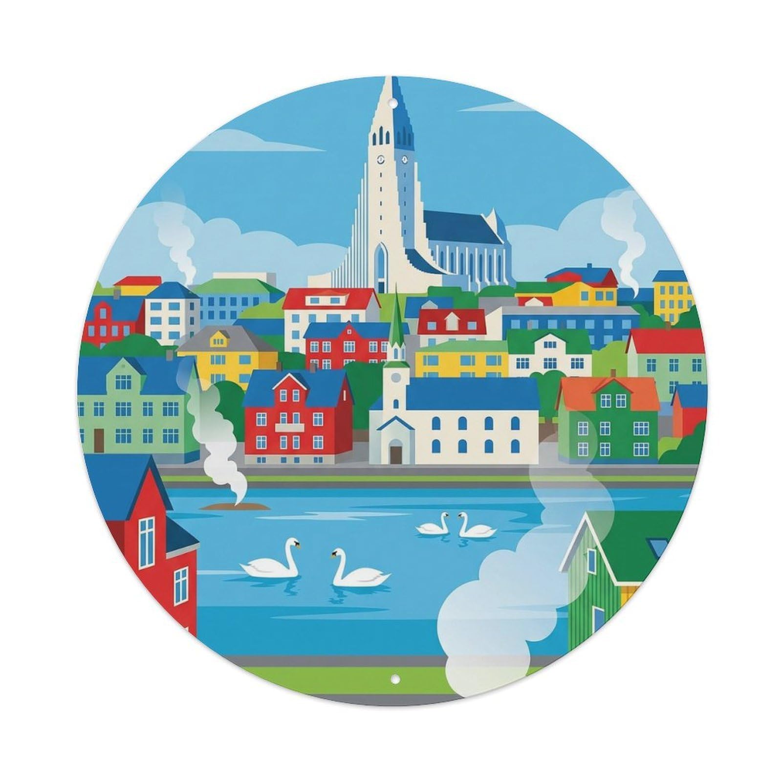 Vintage Travel Reykjavik Iceland Luminous Metal Tin Sign