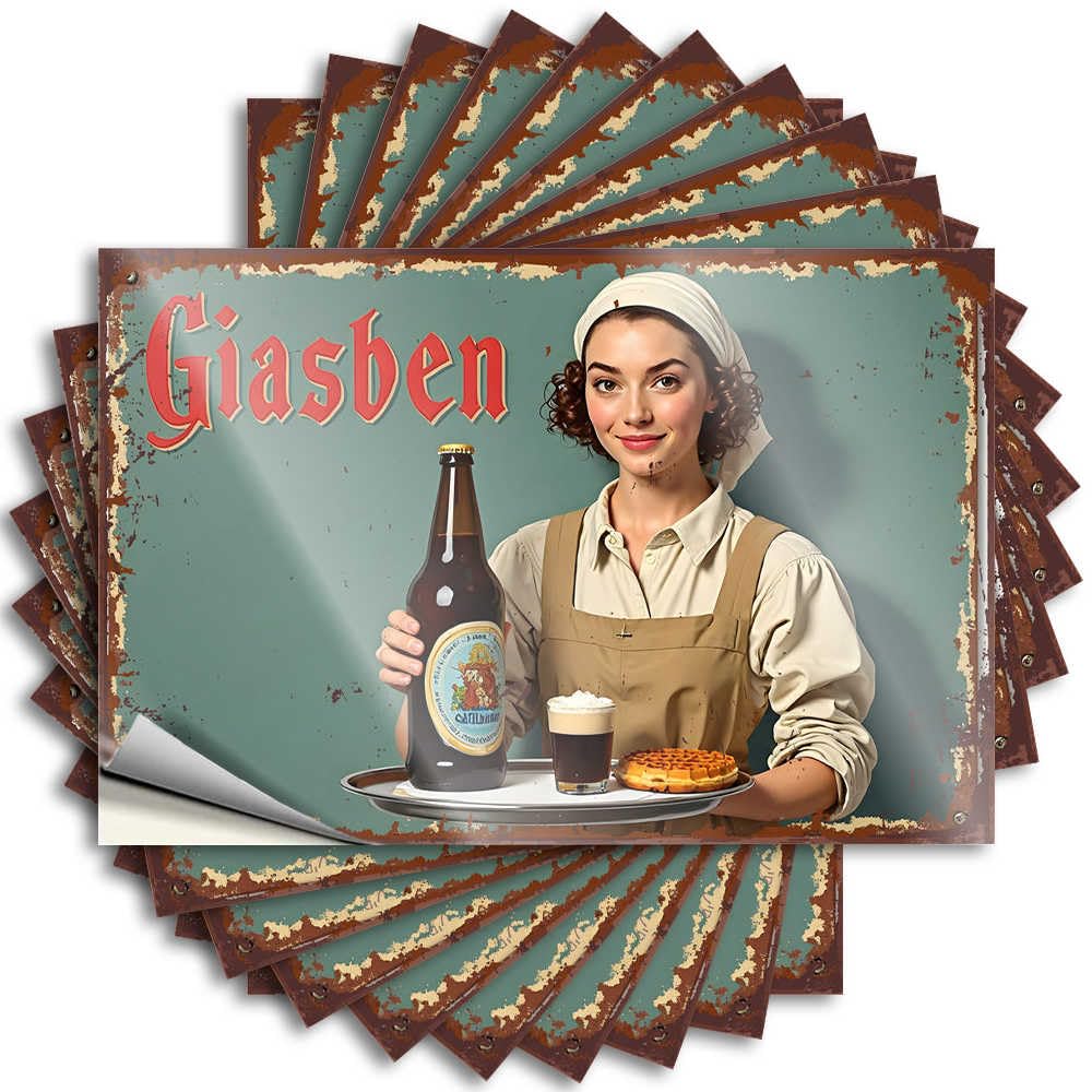 Girly Bathroom Decor, Decal Antimicrobial Case Vintage Giasben Beer and Waffles Advertisement | Western Waterproof Vinyl Stickers(8X12CM)