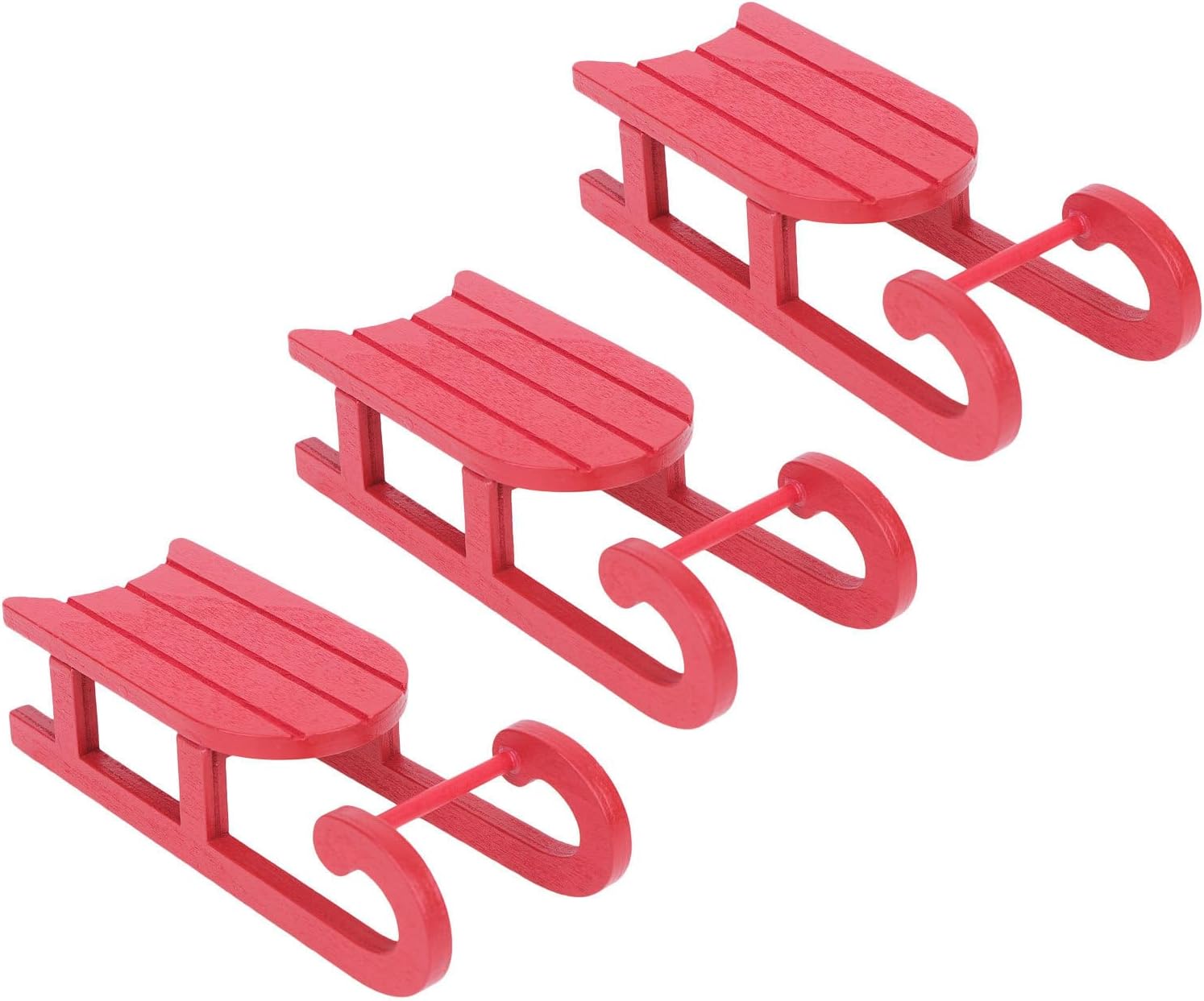3pcs Mini Wooden Sleigh Ornament for Christmas Tabletop Decor, Red