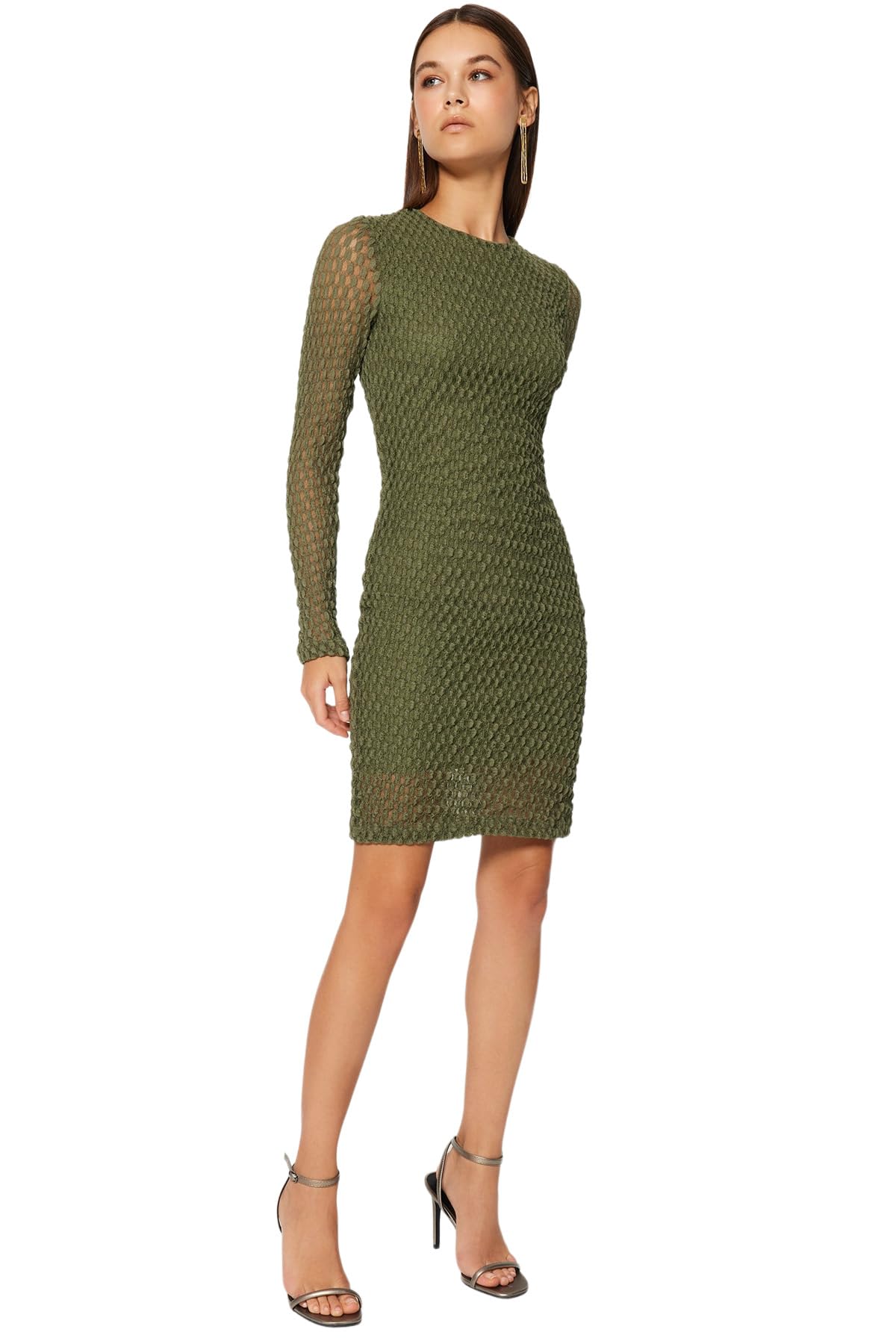 Trendyol FeMan Bodycon Slim fit Knit Dress,Khaki,L