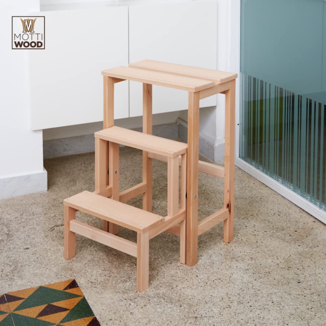Taburete escalera con solapa, 3 peldaños, plegable, antideslizante, ahorra espacio, madera de haya, dimensiones: 37 x 42,5 x 58 cm (A2782)