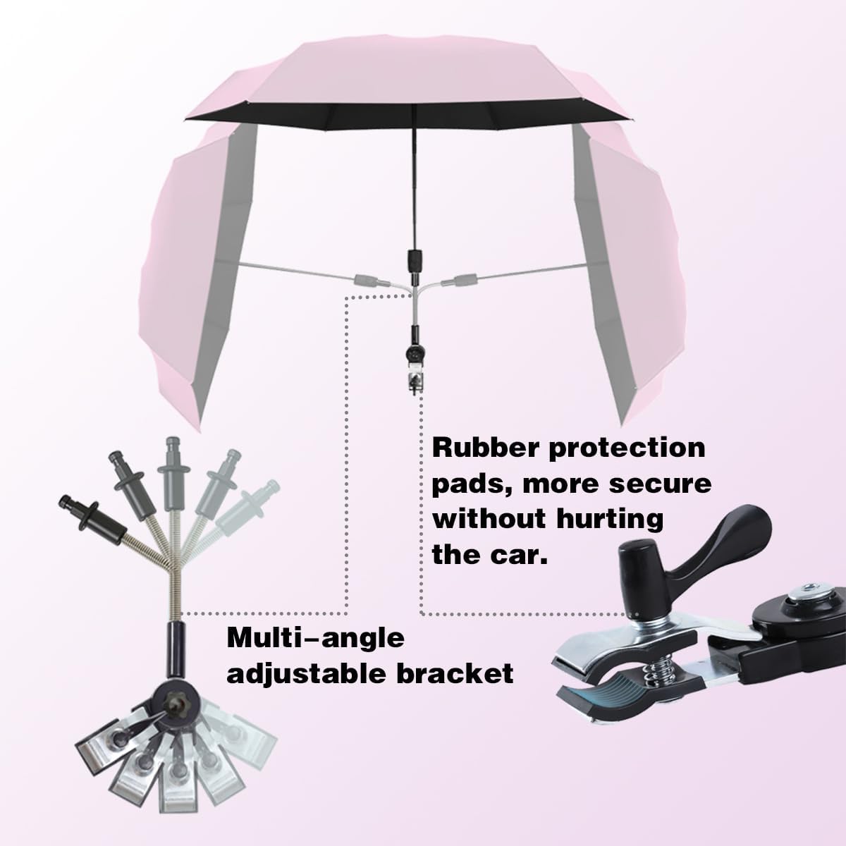Nakazawa Stroller Sunshade Clip-on Adjustable Universal, Adjustable Steering Angle, Reinforced Umbrella Frame, Compact and Lightweight, Suitable for All Kinds of Strollers(Pink) - 5