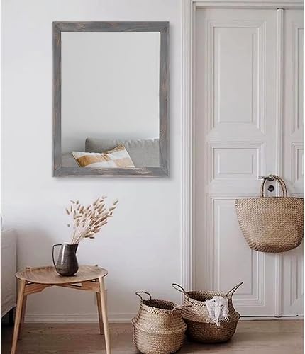 Vista 59 de AAZZKANG Espejos para pared, espejo colgante con marco de madera rústica, 20 x 16 pulgadas, decorativo para casa de campo, dormitorio, baño, sala