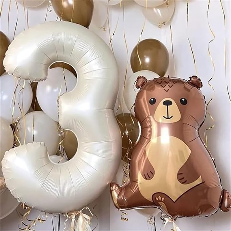 Image of Cream Color 32 Inch Number 3 Helium Foil Balloon for Birthday Decoration Items | Anniversary Decoration Items | Pack of 14