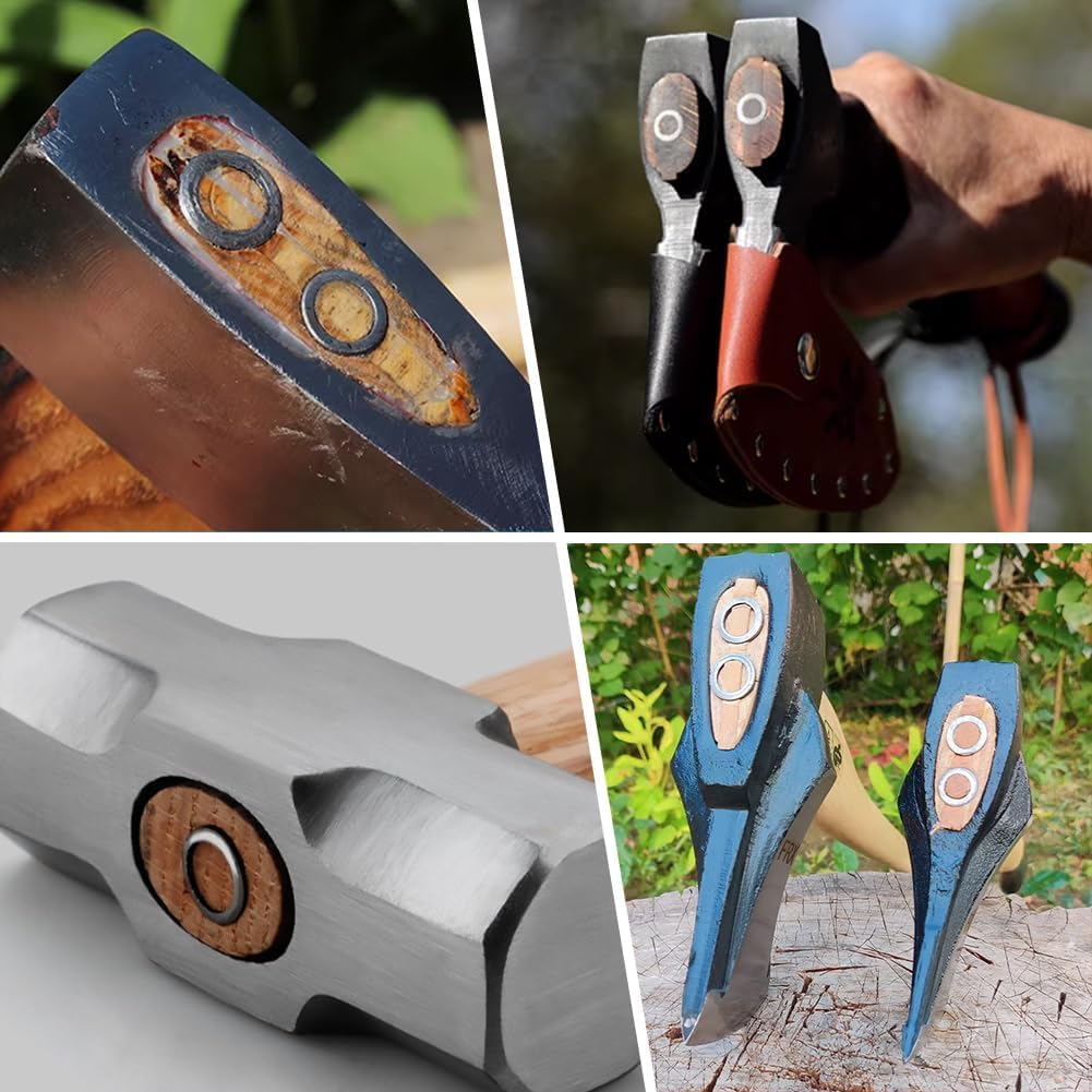 PH PandaHall 28pz Cunei di Sicurezza per Manici Rotondi Legno e Acciaio Inossidabile Kit Sostituzione Manico Ascia Martello