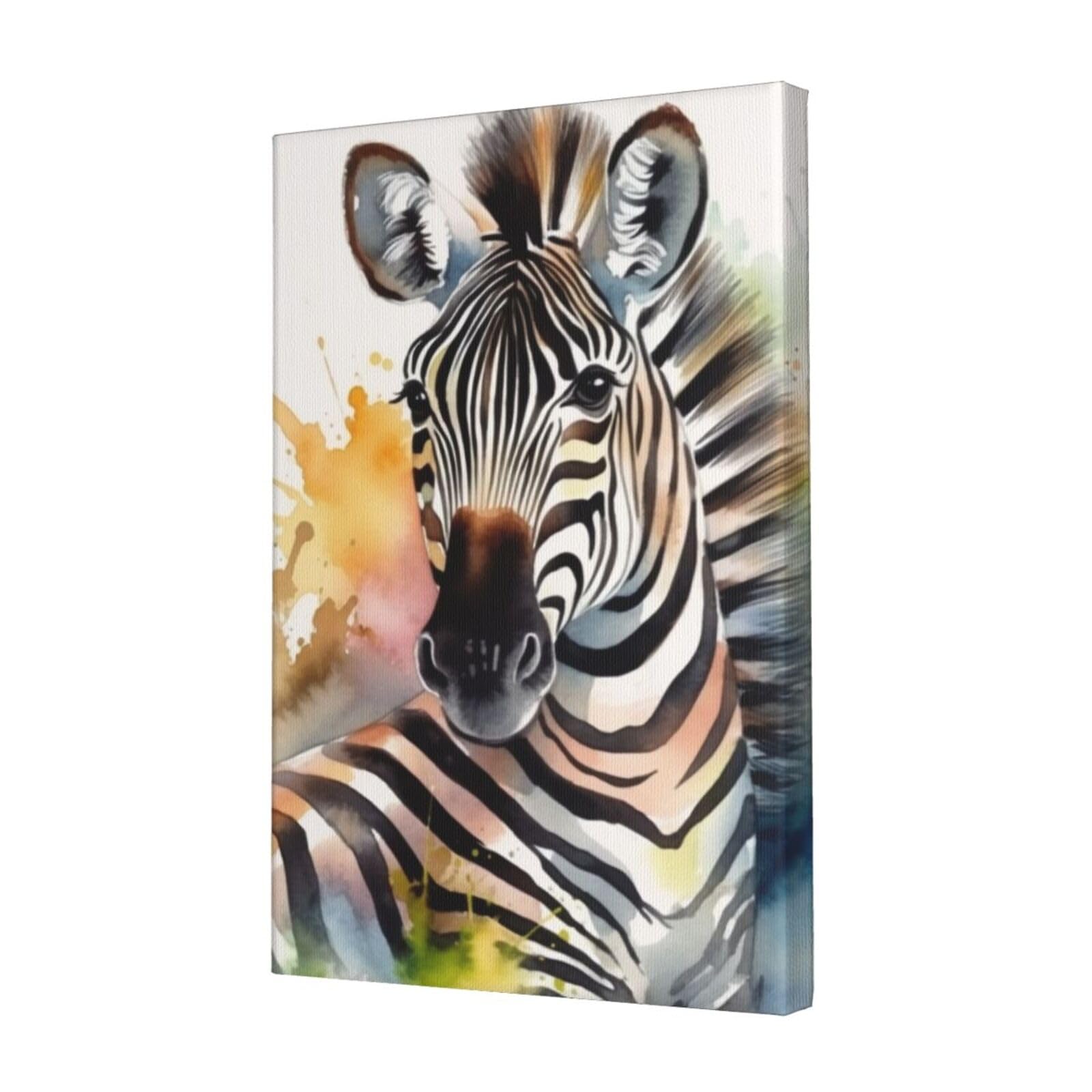KLOPH Cute zebra watercolor Canvas Wall Art for Living Room 12"x18" Modern Artwork Painting for Bathroom Hanging Canvas Prints Aesthetic Wallart for Bedroom Kitchen Office Wall Decor