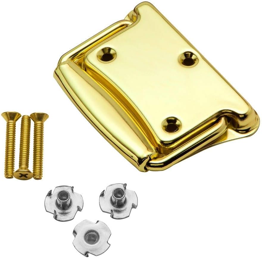 Heavy-Duty Trunk Brass Handles – Polished Brass Chest Handle – Durable Brass-Plated Spring Loaded Handle w/ Mounting Screws & T-Nuts – Furniture Trunk Hardware for Blanket Chests, Boxes, & More