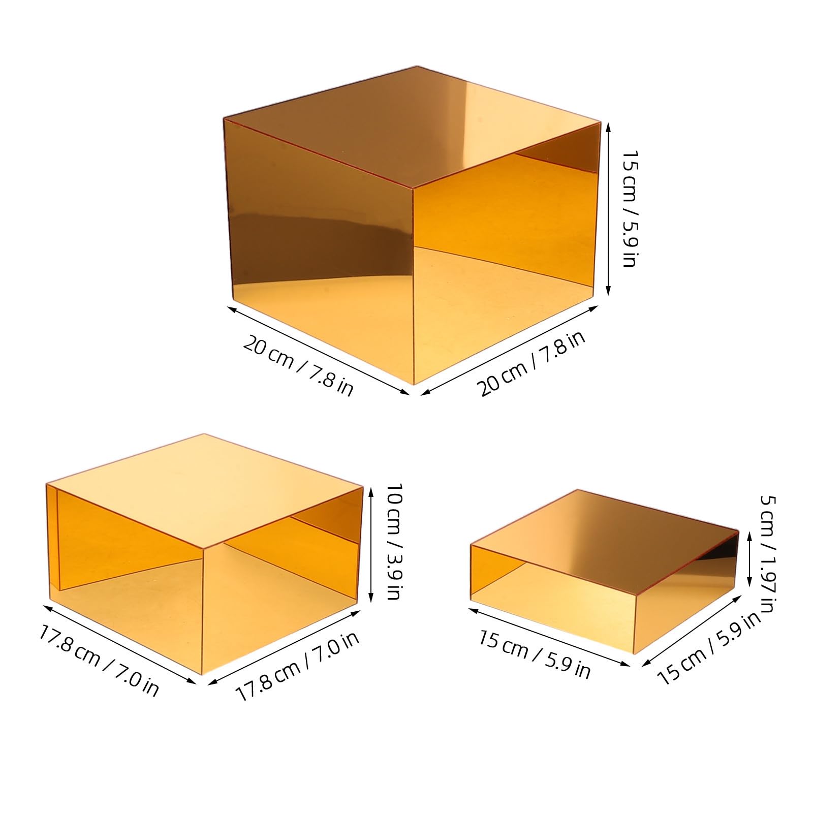 3 Stück Goldener Acryl Etagenständer mit Spiegelfläche für Desserts