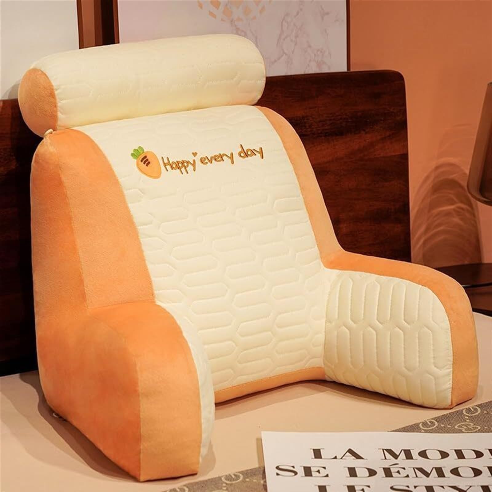 MYXJX back support cushion, Large Backrest Waist Pillows Triangle Reading Relax Sofa Support can Removed and Washed(Orange,55 * 50CM)
