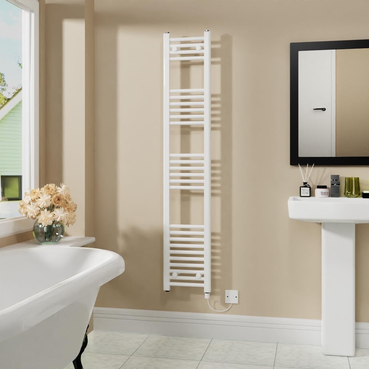 Warmehaus 800W Electric Heated Towel Rail Radiator White - 1600x300mm