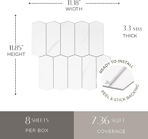 Miniatura 8 de Avant Decor  Compuesto de piedra  Azulejos de cocina para despegar y pegar  Azulejos de pared para pegar  Fácil instalación  5 x 5 pulgadas  Azulejo