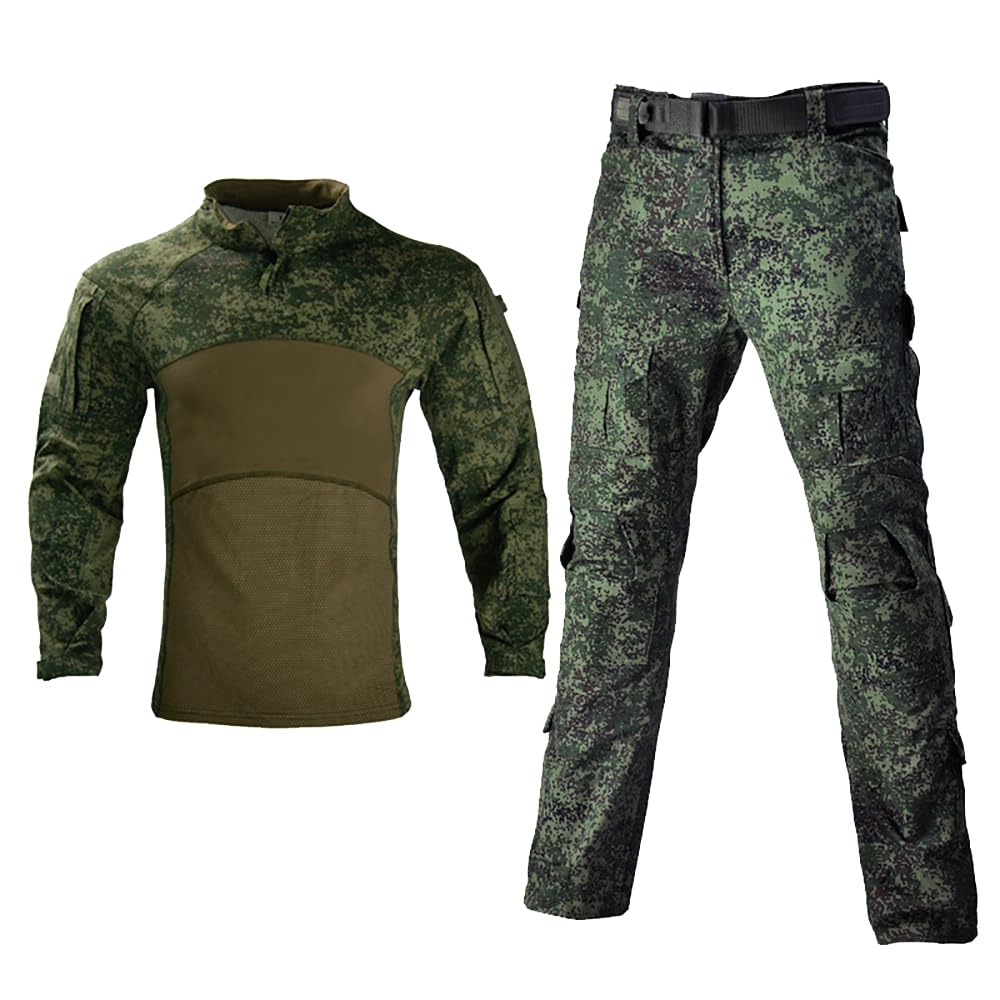 Tuta tattica da uomo a maniche lunghe, mimetica, top + pantaloni per softair, attività all'aperto, allenamento militare, abbigliamento multiuso