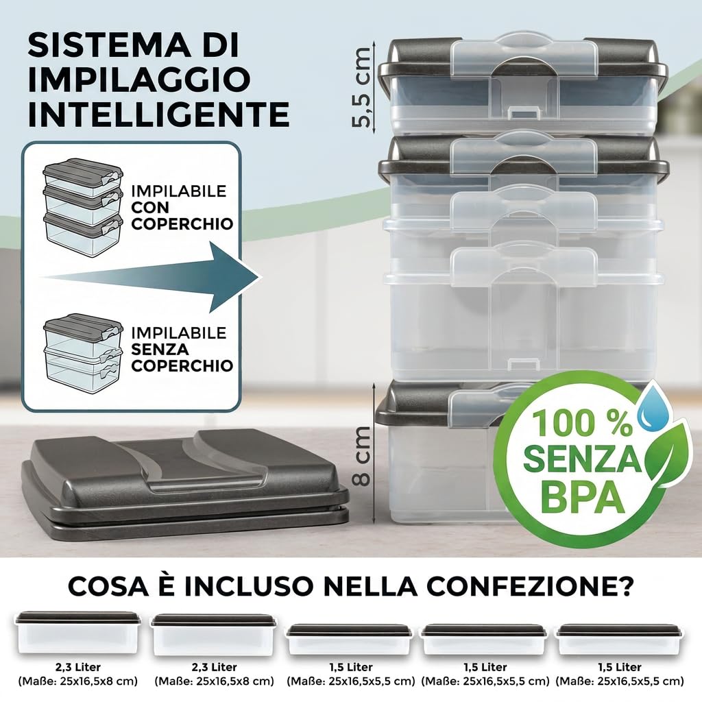 DAY Useful Everyday Set 8 Contenitori Salvafreschezza Piccoli A Forma Di Cuore, PP, Grigio, Rosa E Turchese, Per Alimenti E Freezer