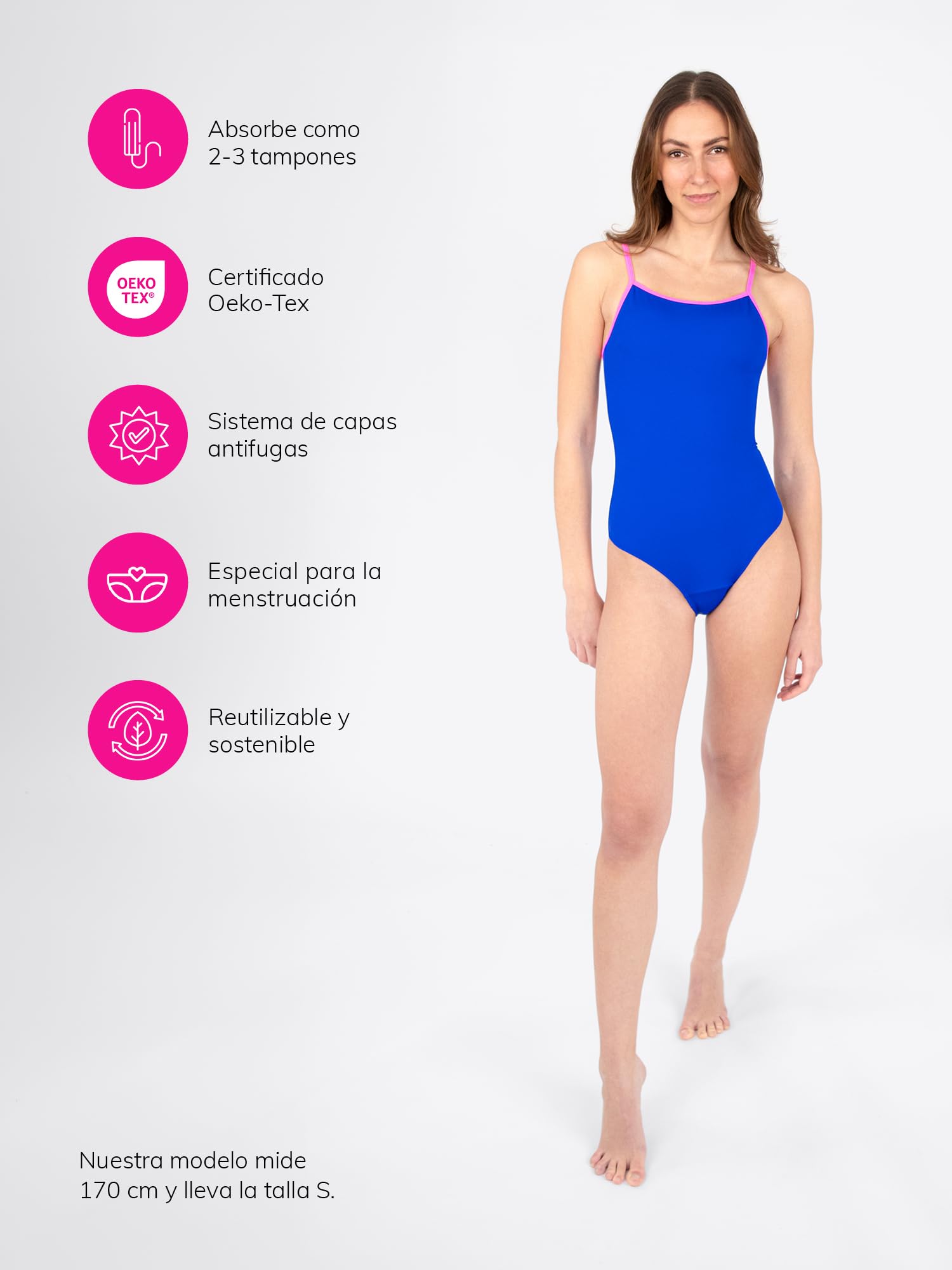 MYLILY Bañador Menstrual Mujer, Niñas & Adolescentes Cut out | Bañador para Piscina, Mar & Vacaciones | Protección 2-3 Tampones | Antifugas, Neutro al Olor, Oeko-Tex