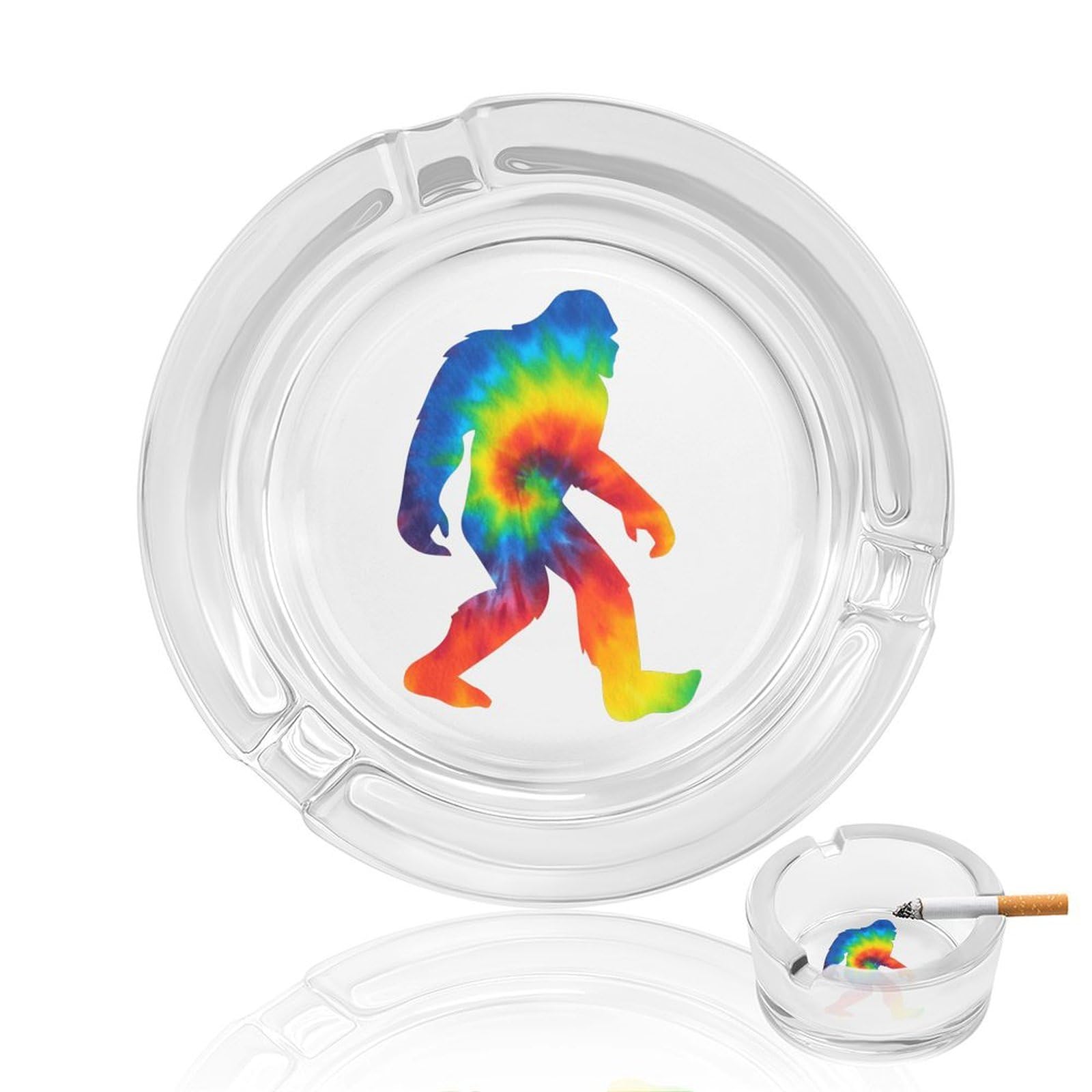 Nclqvjxzkhw Style Sasquatch Bigfoot Tie Dye Glass Ashtray Round Ash Tray Smoking Trays For Home Garden Outdoor