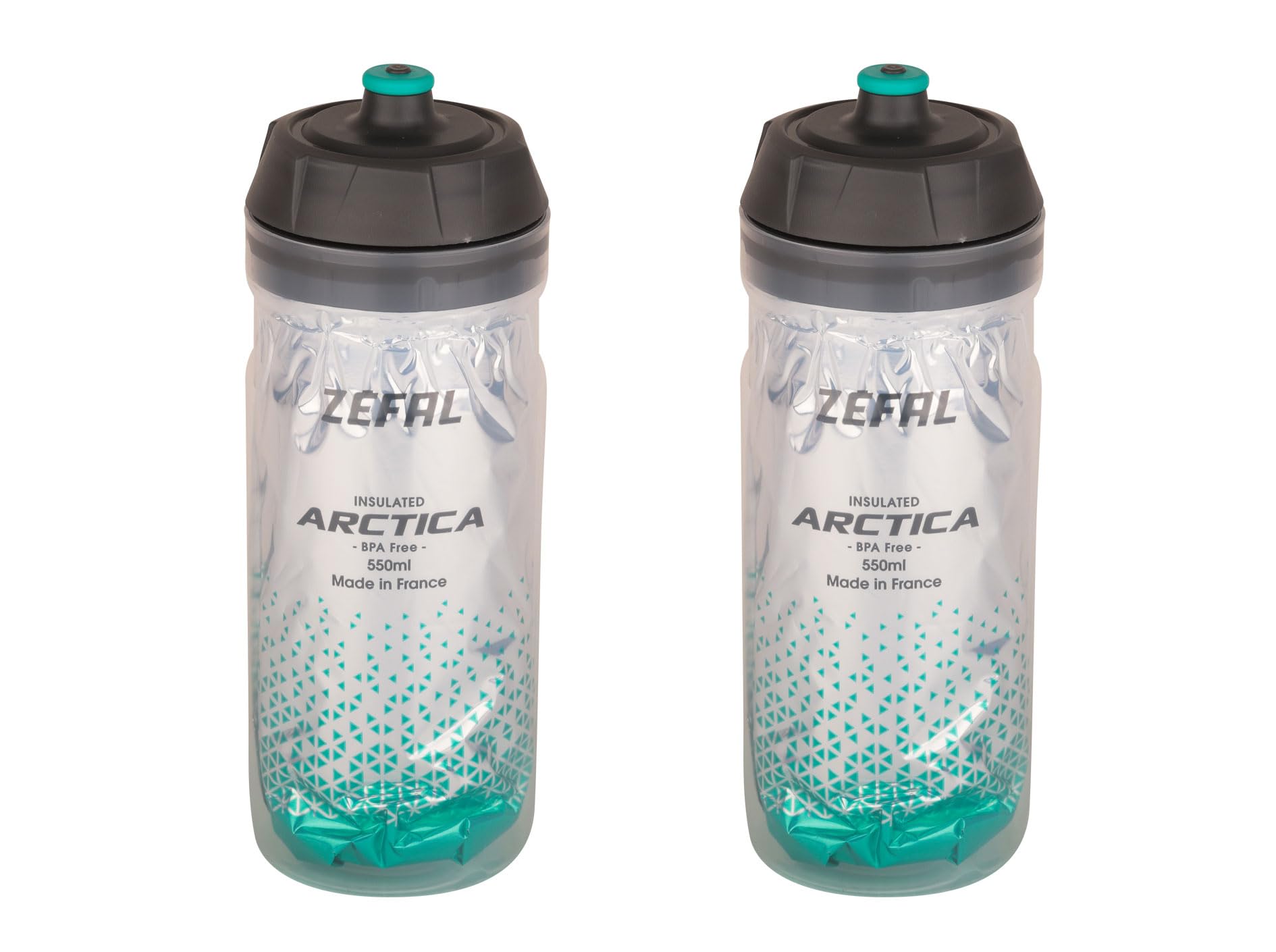 ZEFAL Pack Arctica 55 - Double Pack Bicycle Bottles 550 ml - Isothermal Bicycle Bottle - Odourless and Waterproof - BPA-Free Sports Bottle, Silver/Caribbean Green