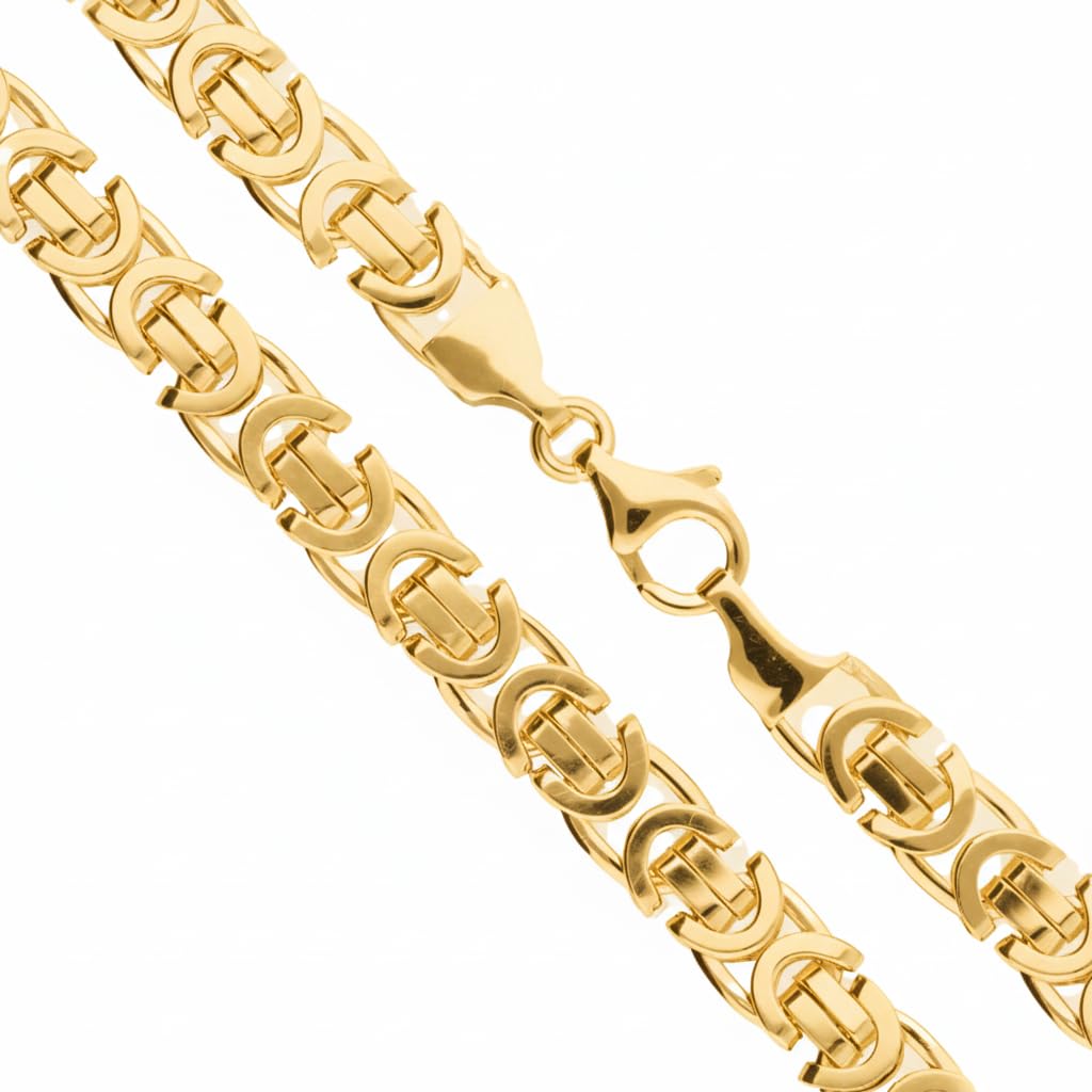ZELYA vergoldete 925/585 14K, Herren Halskette 5 mm Etrusker Kette, luxuriöse Halskette Königskette, massive Schmuckkette königliche Kette lange 50 cm & Geschenkbox