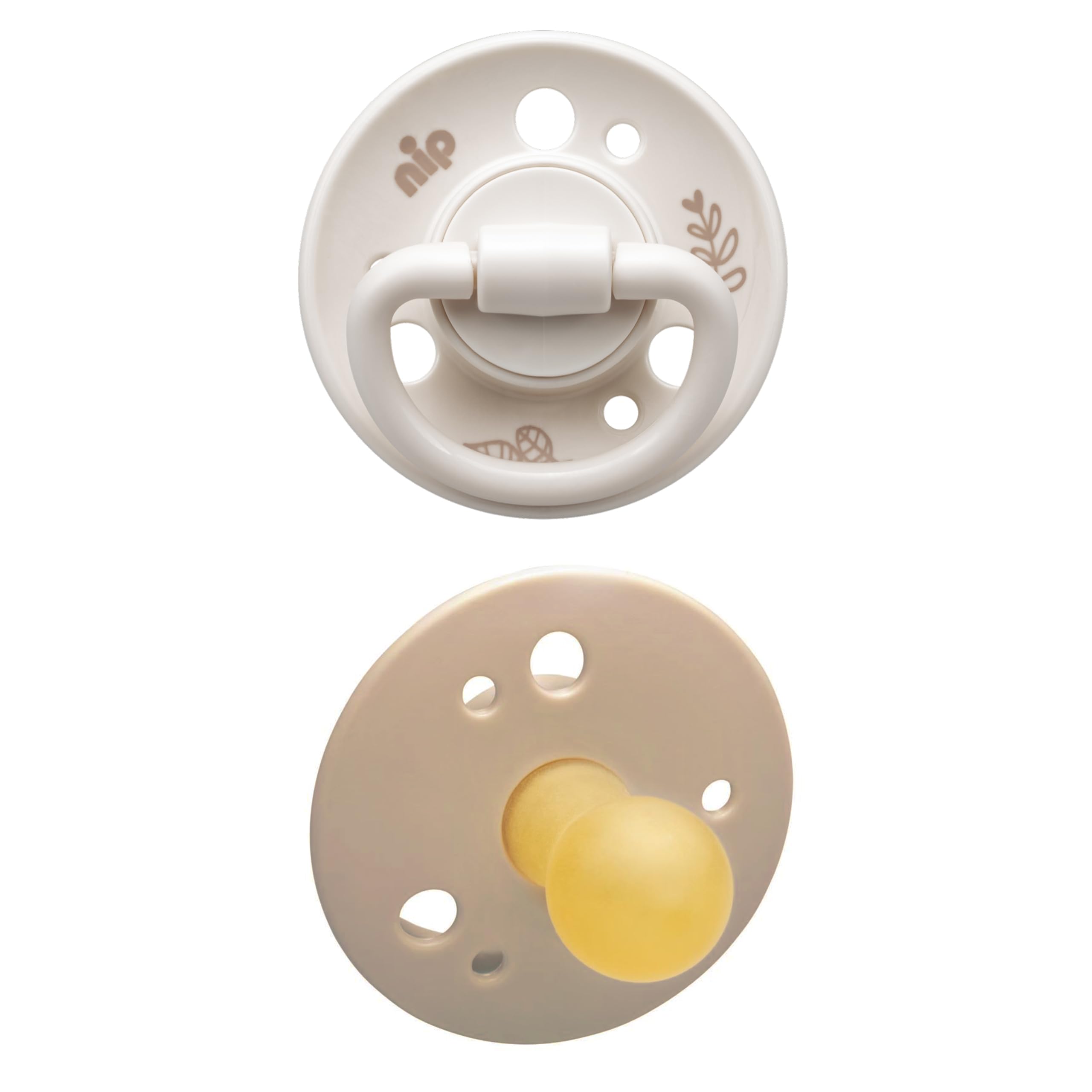 Nip Organic Eco friendly Baby Cherry Pacifier Shape Natural Rubber,6M+,2pc,100% Latex,BPA-Free,Calms & Relaxes Babies, Best for Breastfed Infant & Toddlers, Dummies, Beige & Brown-Made in Germany