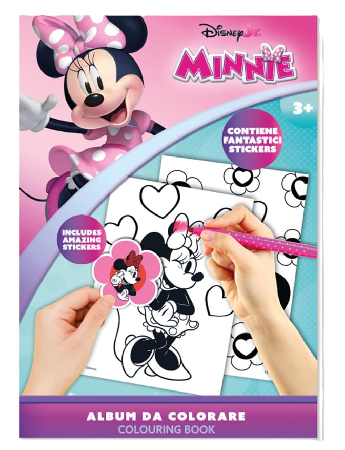 Album da colorare Minnie Mouse con Stickers Inclusi, Libro da colorare per bambini, Formato A4, Attività creative con Topolino