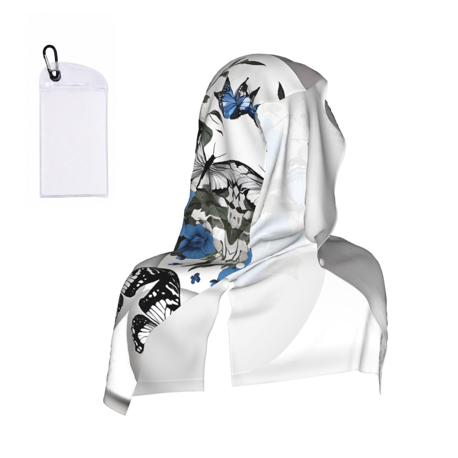 ESNAIUVCD Gray Teal Flower Butterfly Print Multifunctional Cooling Hoodie Bandana Portable Sweat Absorbing Design For Beach Workouts Exercise Heat Relief Accessories