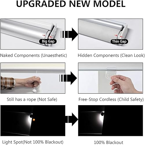 Miniatura 2 de Persilux Persianas enrollables 100 % opacas, sin cordón, con protección UV, ahorro de energía, para ventanas, hogar y oficina (32 pulgadas de ancho