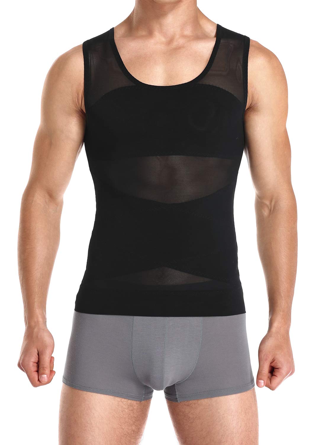 Vevarble Men's Black Vest For Slimming Body Shaper Vest Top Slim Chest Compression Undershirt Shaperwear Tight Corset Girdle(,M)