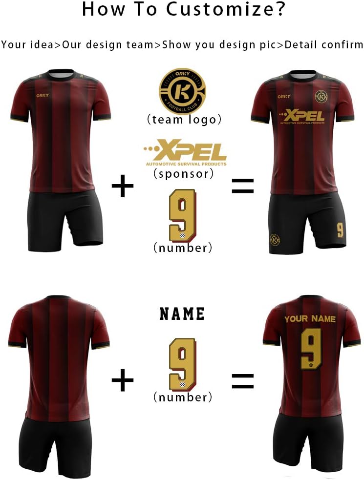 ORKY Men Soccer Jersey with Short, Customize Name Number Team Outfit, Custom Made Football Tournament Uniform Leader