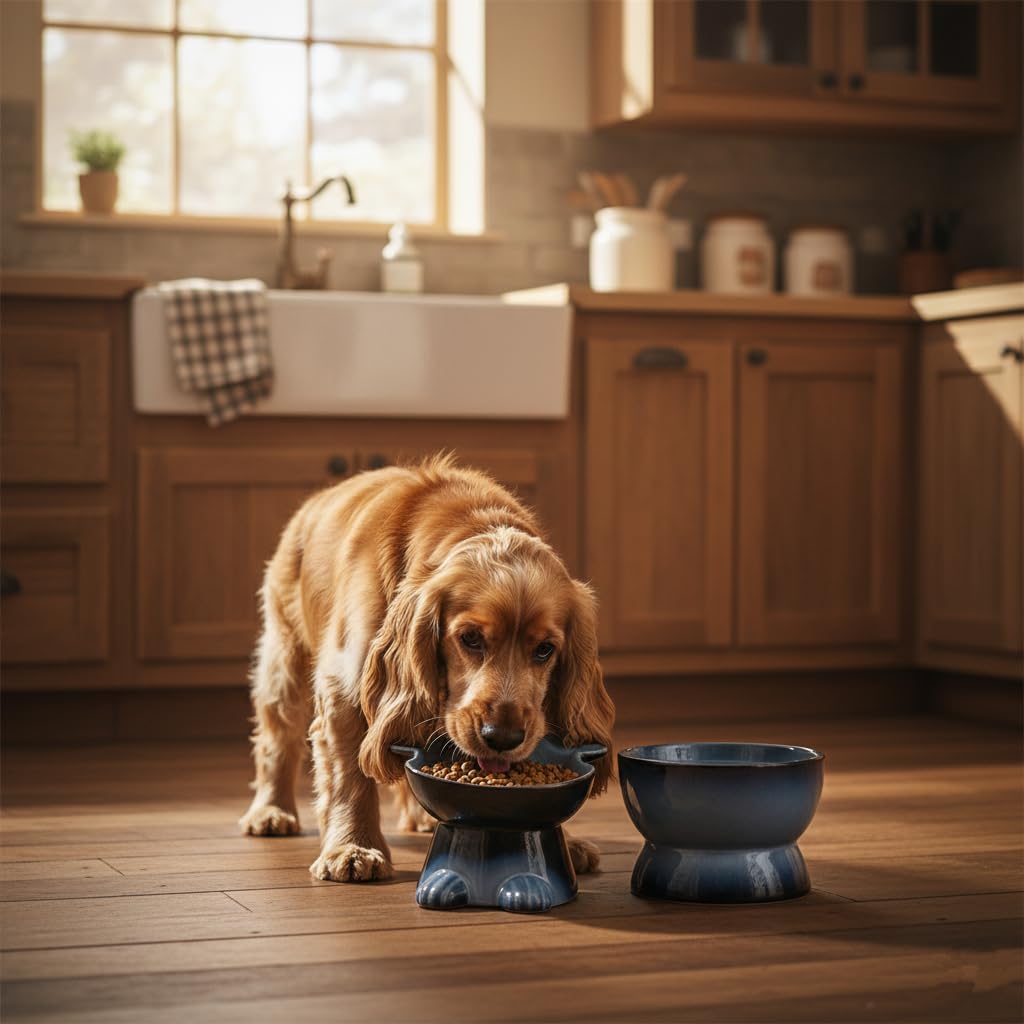 Nihow Futter- und Wassernapf für Hunde, erhöhter Keramiknapf für mittelgroße und kleine Hunde, lebensmittelecht, erhöhter Welpennapf, Grauer Futternapf zum Schutz der Wirbelsäule des Haustiers