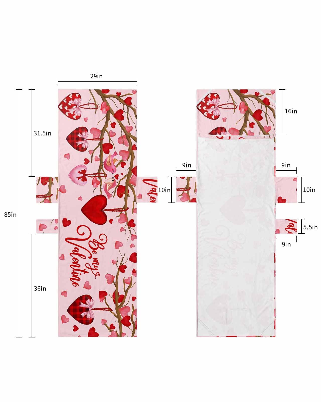 Valentine's Beach Lounge Chair Towel Cover, Soft Chaise Lounge Towel with Side Pockets Patio Pool Chairs Cover for Beach/Pool Sunbathing 29x85 Love Heart Red Tree Pink