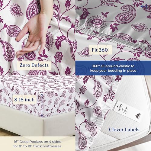 Image of Mayfair Linen 100% Organic Cotton Printed Sheets Queen Size - Percale Weave Cotton Queen Size Sheet Set (4 PC, Paisley), Soft & Crisp, GOTS Certified, Cooling Sheets, 16 inch Deep Pocket
