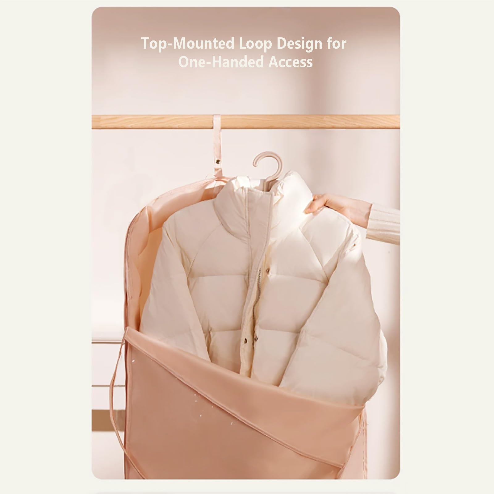 Funda Ropa Compresión para Plumíferos, Porta Trajes Colgada con Ventana TPU | Fundas Abrigos para Colgar Satén Presionar para Comprimir, Sin Bomba de Vacío(58*130cm/23*51in)