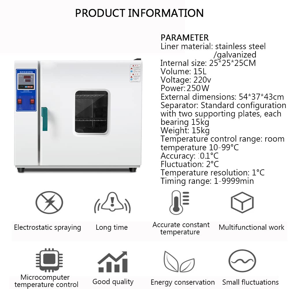 Incubadora 15L Incubadora de Laboratorio científica Incubadora Digital Calefacción 10-99 ° C Incubadora de Huevos de Reptil de Reptil Adecuado para Reptiles pequeños,Galvanized Liner