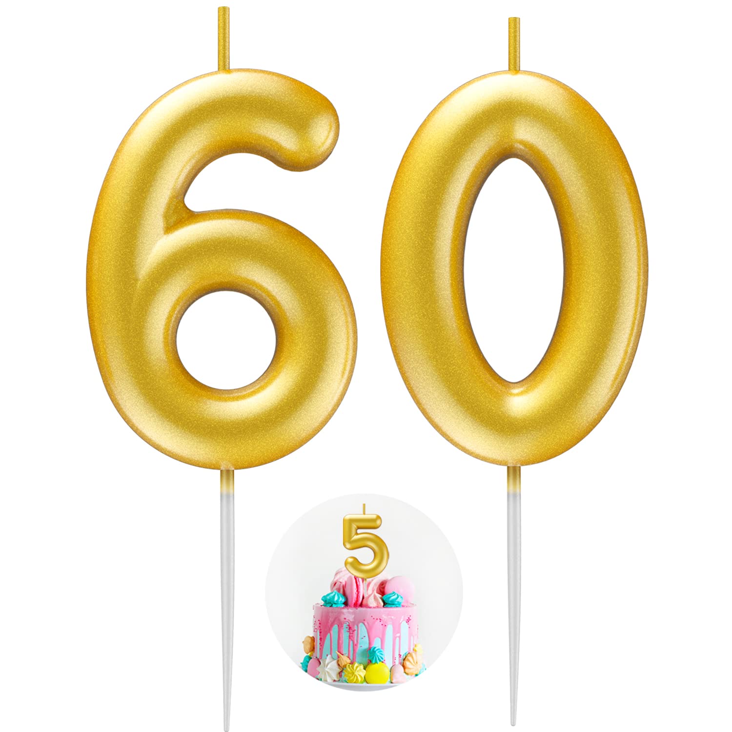 Gold Number 60 Candle Happy Birthday 3D Number Candles for Birthday Cake Party Decoration Wedding Anniversary Celebration Supplies