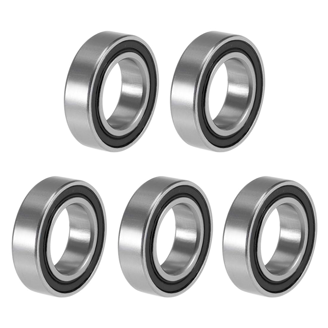 15267-2RS Deep Groove Ball Bearings 15x26x7mm Double Sealed Chrome Steel P0 5pcs, silver tone
